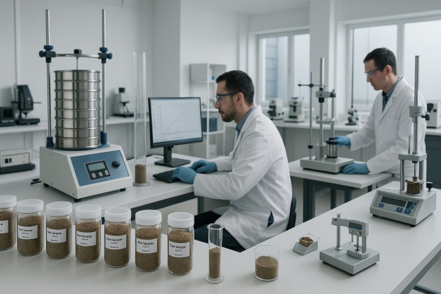 Geólogo en laboratorio analizando muestras de terreno