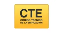 Logo del Código Técnico de la Edificación, fondo amarillo.