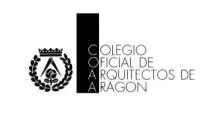 Logotipo del Colegio Oficial de Arquitectos de Aragón, en blanco y negro.